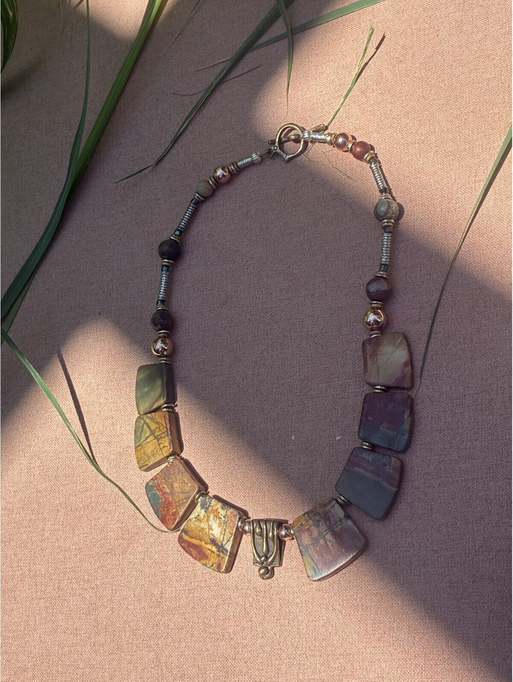 18” Stunning Jasper Stone Statement Necklace Artisan Earth Tone Beaded